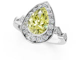 Platinum Fancy Yellow Pear  Halo Diamond Engagement Ring with Twisted Band and Four-Prong Setting 1