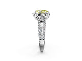 Platinum Fancy Yellow Pear  Halo Diamond Floral Split Shank Engagement Ring 2