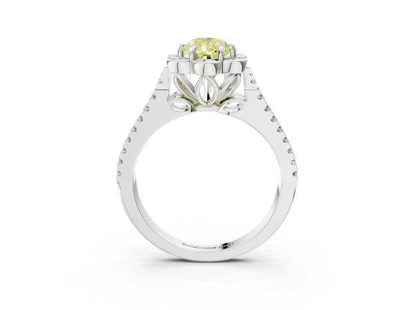 Platinum Fancy Yellow Pear  Halo Diamond Floral Split Shank Engagement Ring