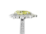 Platinum Fancy Yellow Pear  Halo Milgrain Pave Diamond Ring with Four-Prong Setting 1