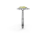 Platinum Fancy Yellow Pear  Halo Milgrain Pave Diamond Ring with Four-Prong Setting 4