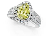 Platinum Fancy Yellow Pear  Halo Round Diamond Pave Band with Prong Setting 1
