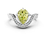 Platinum Fancy Yellow Pear  Solitaire Diamond Engagement Ring with Pave Band and Four-Prong Setting 1