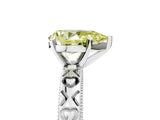 Platinum Fancy Yellow Pear  Solitaire Diamond Engagement Ring with XO Engraved Band and Four-Prong Setting