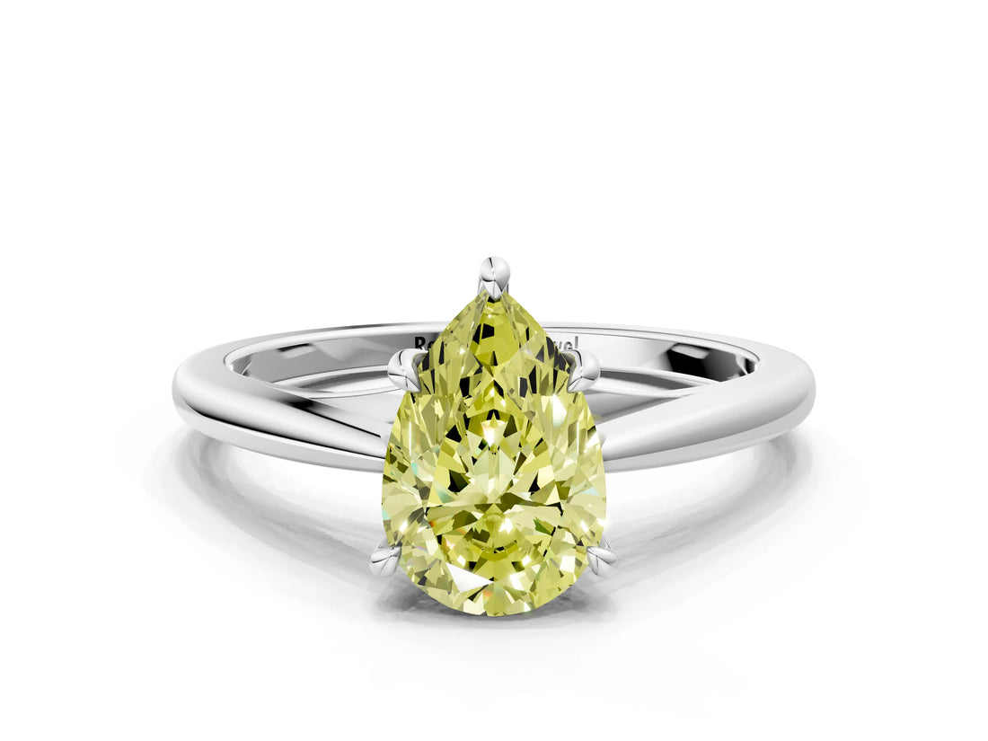 Platinum Fancy Yellow Pear  Solitaire Engagement Ring with Four-Prong Setting and Classic Band 3