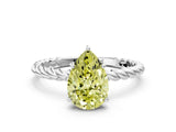 Platinum Fancy Yellow Pear  Solitaire Twist Band Ring with Four-Prong Setting