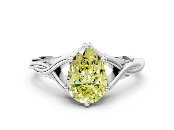 Platinum Fancy Yellow Pear  Solitaire Twist Band Six-Prong Setting