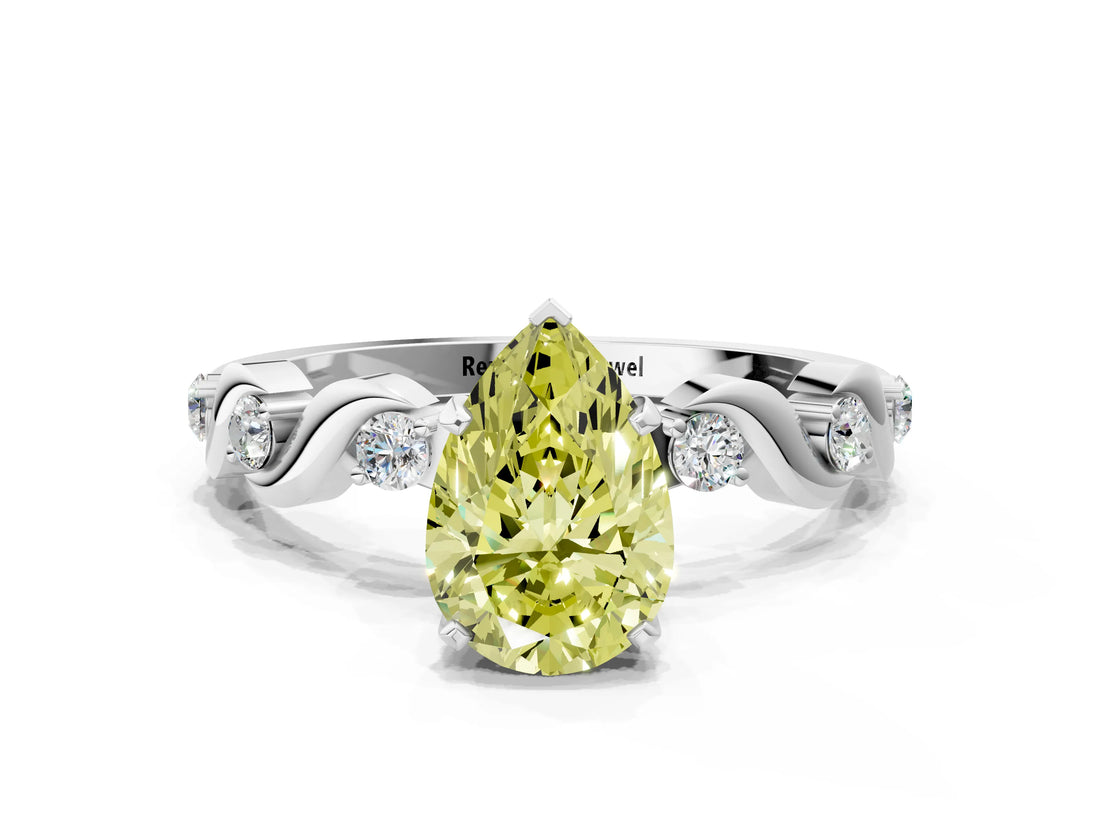 Platinum Fancy Yellow Pear  Solitaire Twisted Band with Prong Setting