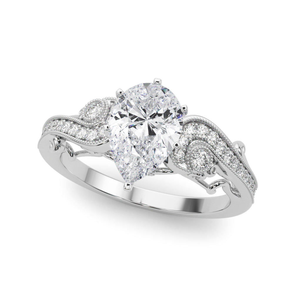 Platinum Fancy Yellow Pear cut Solitaire with Milgrain Pave Band and Four-Prong Setting