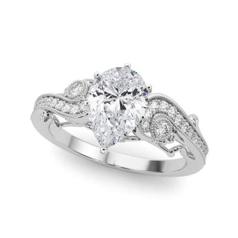 Platinum Fancy Yellow Pear cut Solitaire with Milgrain Pave Band and Four-Prong Setting