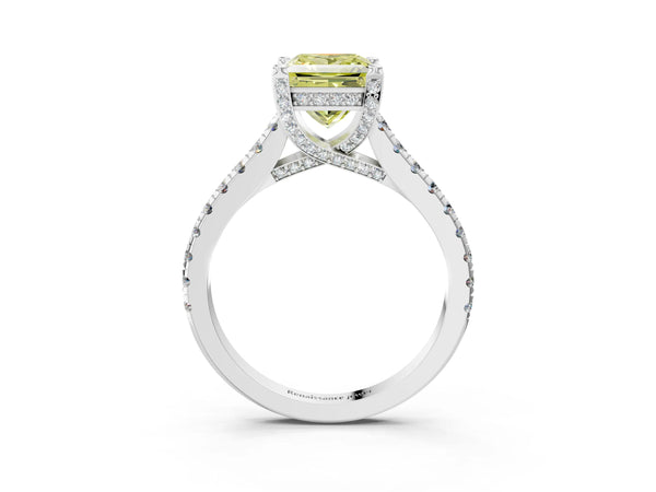 Platinum Fancy Yellow Princess  Brilliant Diamond Solitaire with Pavé Band and Four-Prong Setting