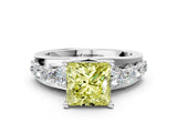 Platinum Fancy Yellow Princess  Brilliant Solitaire with Side Stones on a Pave Band and Four-Prong Setting_12