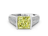 Platinum Fancy Yellow Princess Cut Cut Diamond Channel Set Pave Band with Tension Prong Setting_12