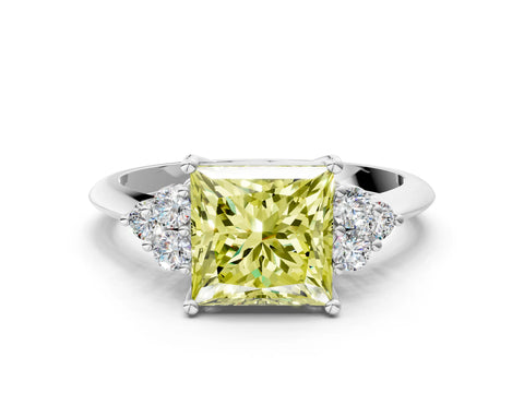 Platinum Fancy Yellow Princess Cut Cut Diamond Cluster Ring with Solitaire Band and Four-Prong Setting_24