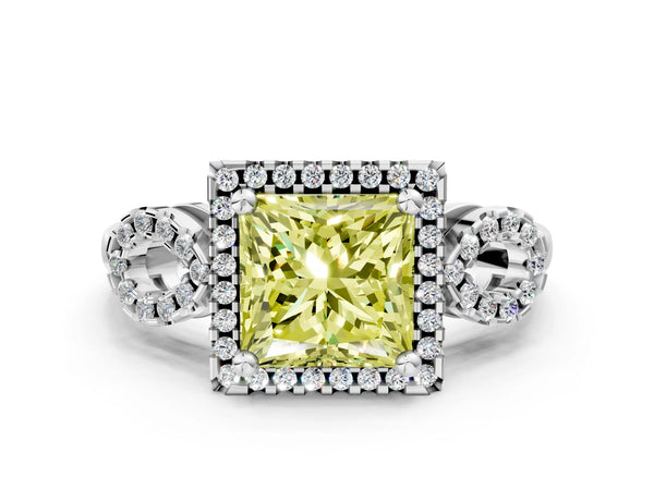 Platinum Princess Cut Pave Infinity Halo Engagement Ring Setting for Fancy Yellow Center