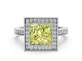 Platinum Fancy Yellow Princess Cut Cut Halo Pavé Diamond Ring_12