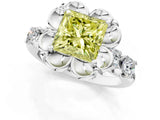 Platinum Fancy Yellow Princess  Cut Diamond Floral Halo Engagement Ring with Shared Prong Setting 1
