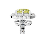 Platinum Fancy Yellow Princess Cut Diamond Floral Halo Split Shank Prong Setting Ring_11