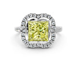 Platinum Fancy Yellow Princess Cut Diamond Floral Halo Split Shank Prong Setting Ring_6