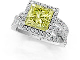 Platinum Fancy Yellow Princess Cut Diamond Halo Ring with Round Split Shank and Prong Setting_1