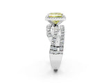 Platinum Fancy Yellow Princess Cut Diamond Halo Ring with Round Split Shank and Prong Setting_2
