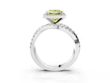 Platinum Fancy Yellow Princess Cut Diamond Halo Ring with Round Split Shank and Prong Setting_3