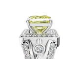 Platinum Fancy Yellow Princess Cut Diamond Halo Ring with Split Shank and Bezel Accents and Four-Prong Setting_11