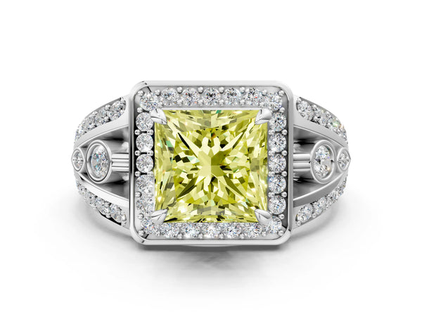Platinum Princess Cut Hidden Halo Split Shank Engagement Ring Setting for Fancy Yellow Center