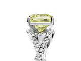 Platinum Fancy Yellow Princess Cut Diamond  Halo Twist Band Solitaire Prong Setting Ring_17