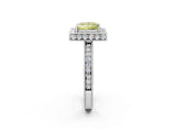 Platinum Fancy Yellow Princess Cut Diamond Milgrain Halo Engagement Ring with Round Pavé Band and Prong Setting_14