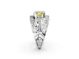 Platinum Fancy Yellow Princess Cut Diamond Pave Art Deco Split Shank Ring with Four-Prong Setting_8
