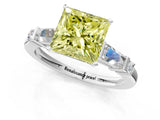 Platinum Fancy Yellow Princess  Cut Diamond Ring with Baguette Side Stones, Channel Set Band, and Four-Prong Setting_13