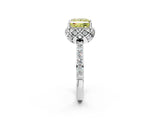 Platinum Fancy Yellow Princess Cut Diamond Scalloped Halo Engagement Ring with Round Shared Prong Band_2