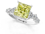 Platinum Fancy Yellow Princess Cut Diamond Scattered Round Accent Ring with Prong Setting_1