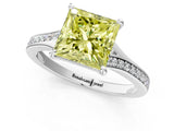 Platinum Fancy Yellow Princess Cut Diamond Solitaire Ring with Pavé Band and Prong Setting_13