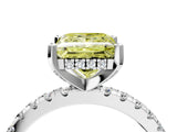 Platinum Fancy Yellow Princess Cut Diamond Solitaire Ring with Round  Pavé Band and Four-Prong Setting_40
