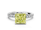 Platinum Fancy Yellow Princess  Cut Diamond Solitaire with Pave Band and Four-Prong Setting 11