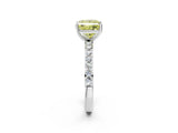 Platinum Fancy Yellow Princess  Cut Diamond Solitaire with Pave Band and Four-Prong Setting 15