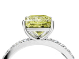 Platinum Fancy Yellow Princess  Cut Diamond Solitaire with Pave Band and Four-Prong Setting 2