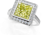 Platinum Fancy Yellow Princess Cut Halo Bezel Diamond Pave Band Ring_13