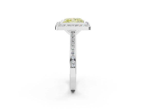 Platinum Fancy Yellow Princess Cut Halo Bezel Diamond Pave Band Ring