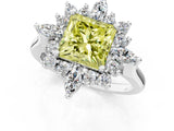 Platinum Fancy Yellow Princess Cut Halo Diamond Cluster Ring with Marquise and Round Stones on a White Gold Band with Prong Setting_1