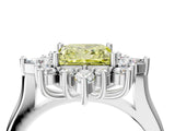 Platinum Fancy Yellow Princess Cut Halo Diamond Cluster Ring with Marquise and Round Stones on a White Gold Band with Prong Setting_4