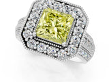 Platinum Fancy Yellow Princess Cut Halo Diamond Engagement Ring with Pave Split Shank and Four-Prong Setting_7