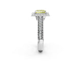 Platinum Fancy Yellow Princess Cut Halo Diamond Ring with Beaded Split Shank and Four-Prong Setting_8