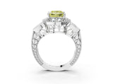 Platinum Fancy Yellow Princess Cut Halo Milgrain Diamond Engagement Ring with Leaf Band and Four-Prong Setting_15