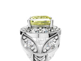 Platinum Fancy Yellow Princess Cut Halo Milgrain Diamond Engagement Ring with Leaf Band and Four-Prong Setting_17