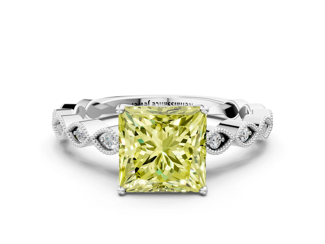 Platinum Fancy Yellow Princess Cut Solitaire Diamond Ring with Infinity Twist Band and Four-Prong Setting_6