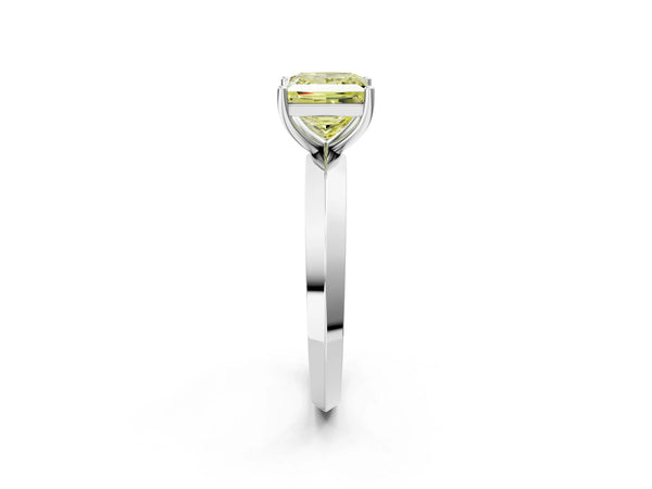 Platinum Fancy Yellow Princess  Cut Solitaire Engagement Ring with Flat Band and Four-Prong Setting
