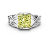 Platinum Fancy Yellow Princess Cut Solitaire Intertwined Band Prong Setting Ring_6